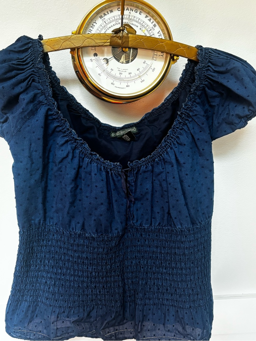 Ralph Lauren royal blue peasant top featuring a smocked bodice size small